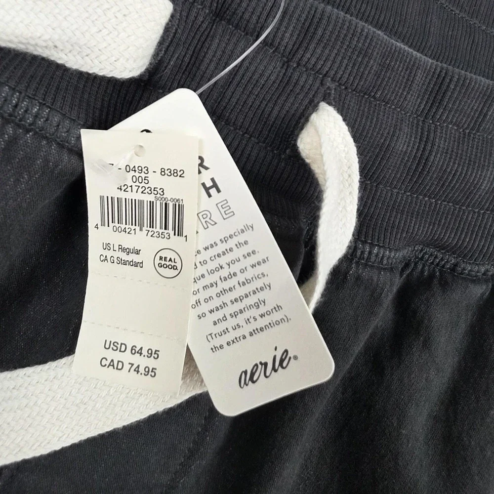 Aerie Pants Womens Large Gray Wide Leg French Terry Sweatpants Lounge Casual